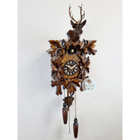 5 Leaf & Deer Battery Carved Cuckoo Clock 42cm By ENGSTLER image
