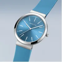 41mm Classic Collection Womens Watch With Arctic Blue Sunray Dial & Silicone Strap By BERING image