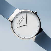 40mm Max Rene Collection Mens Watch With White Dial & Blue Silicone Strap & Silver Case By BERING image