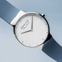 40mm Max Rene Collection Mens Watch With White Dial, Blue Silicone Strap & Silver Case By BERING image