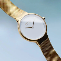 31mm Max Rene Collection Womens Watch With White Dial, Gold Milanese Strap & Gold Case By BERING image