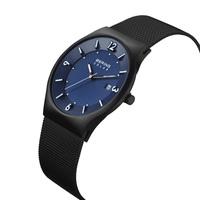 40mm Solar Collection Mens Watch With Blue Dial Black Milanese Strap & Case By BERING image
