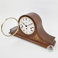 21cm Walnut Mechanical Tambour Mantel Clock With Westminster Chime & Elaborate Floral Inlay By AMS image