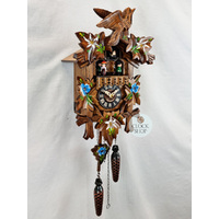 5 Leaf & Bird With Blue Flowers Battery Carved Cuckoo Clock With Dancers 37cm By ENGSTLER image