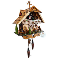 Girl on Rocking Horse Battery Chalet Cuckoo Clock With Dancers 34cm By ENGSTLER image