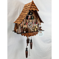 Wood Chopper & Waterwheel Battery Chalet Cuckoo Clock With Dancers 37cm By ENGSTLER image