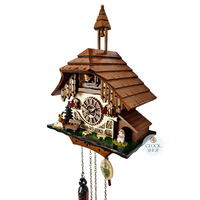 Black Forest Battery Chalet Cuckoo Clock With Bell Tower 32cm By TRENKLE image