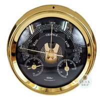 12.5cm Polished Brass Black Barometer With Thermometer & Hygrometer By FISCHER image