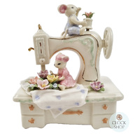 Porcelain Sewing Machine Music Box With Mice (Rodgers- My Favourite Things) image