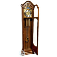 196cm Walnut Grandfather Clock With Westminster Chime & Moon Dial By HERMLE image