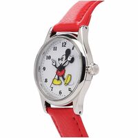 34mm Disney Original Mickey Mouse Unisex Watch With Red Leather Band & White Dial image