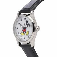 34mm Disney Original Mickey Mouse Unisex Watch With Black Leather Band & White Dial image