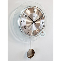 28cm Silver Round Glass Pendulum Wall Clock By AMS image