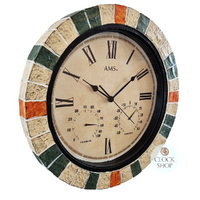 46cm Indoor / Outdoor Tiled Round Silent Wall Clock With Weather Dials By AMS image