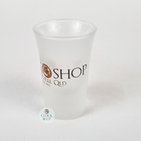Frosted Shot Glass With Clock Shop Logo image