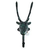24cm Green Deer Head Cast Iron Coat Hook image