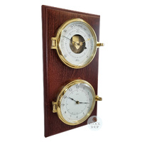 42cm Mahogany Nautical Weather Station With Quartz Clock & Barometer By FISCHER image