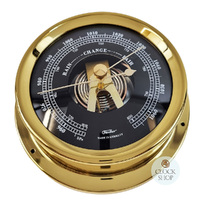 12.5cm Polished Brass Barometer With Black Dial By FISCHER image