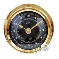 12.5cm Polished Brass Nautical Quartz Clock With Black Dial By FISCHER image