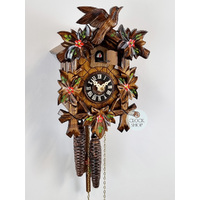 5 Leaf & Bird With Red Flowers 1 Day Mechanical Carved Cuckoo Clock 22cm By ENGSTLER image