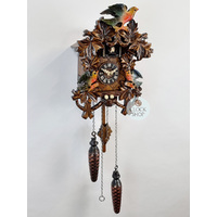 Coloured Birds & Nest Battery Carved Cuckoo Clock 26cm By ENGSTLER image