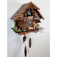 Wood Chopper & Water Wheel Battery Chalet Cuckoo Clock With Dancers 33cm By ENGSTLER image