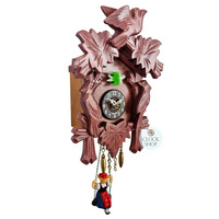 Birds & Leaves Lilac Battery Carved Kuckulino With Swinging Doll 17cm By TRENKLE image