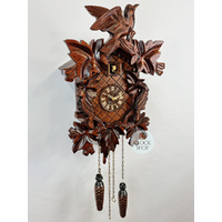 5 Leaf & Bird Battery Carved Cuckoo Clock With Side Birds 40cm By TRENKLE image