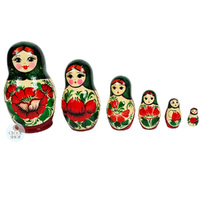 Kirov Russian Dolls- Green Scarf & Red Dress 12cm (Set Of 6) image