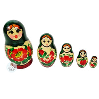 Kirov Russian Dolls- Green Scarf & Red Dress 10cm (Set Of 5) image