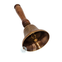 Brass Table Bell With Pattern & Wooden Handle image