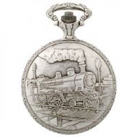 48mm Rhodium Mens Pocket Watch With Steam Train By CLASSIQUE (Roman) image