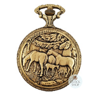 48mm Gold Unisex Pocket Watch With Two Horses By CLASSIQUE (Arabic) image