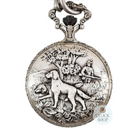 48mm Rhodium Mens Pocket Watch With Deer & Hunting Dogs By CLASSIQUE (Arabic) image