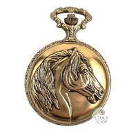 48mm Gold Unisex Pocket Watch With Three Horses By CLASSIQUE (Roman) image