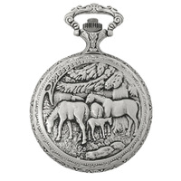 48mm Rhodium Unisex Pocket Watch With Two Horses By CLASSIQUE (Arabic) image