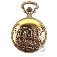 48mm Gold Mens Pocket Watch With Farmer & Horses By CLASSIQUE (Arabic) image