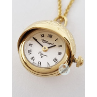 2cm Floral Gold Plated Ball Pendant Watch By CLASSIQUE (Roman) image