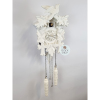 5 Leaf & Bird Battery Carved Cuckoo Clock White 35cm By TRENKLE image