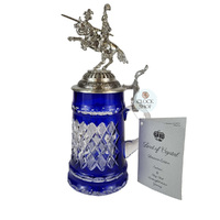 Lord Of Crystal Blue Glass Beer Stein With Knight On Lid 0.5L By KING image