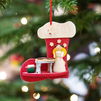 7cm Red Wooden Christmas Stocking With Angel & Bakery By Graupner image