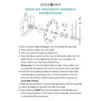 German Press Fit Step Clock Movement Kit- Black Pointer Hands (11mm Shaft) image