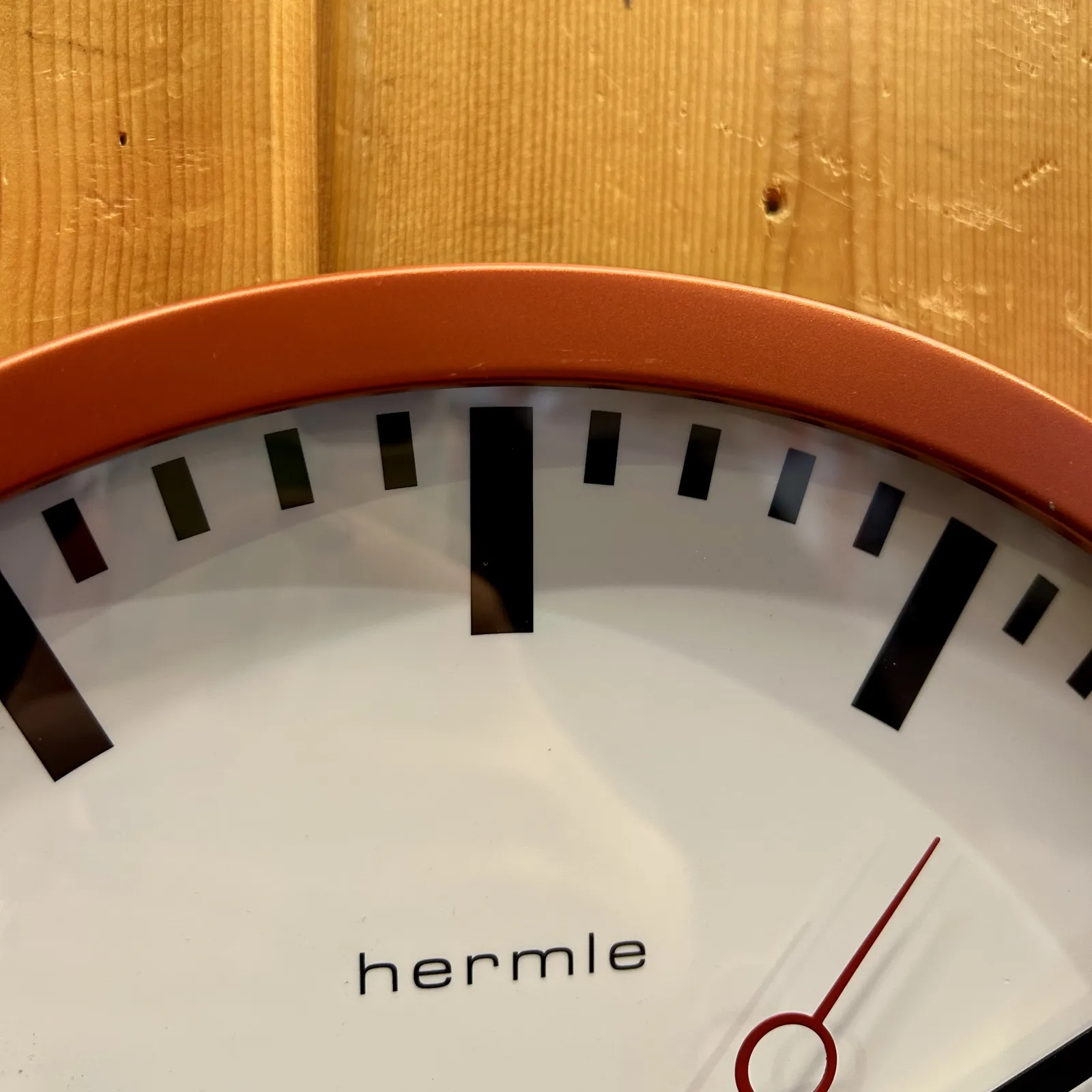30cm Brushed Stainless Red Modern Wall Clock By HERMLE (New Glass) image