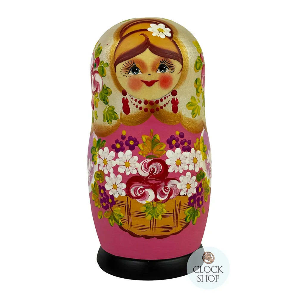 Floral Russian Dolls- Pink Matte Finish 15cm (Set Of 5) image