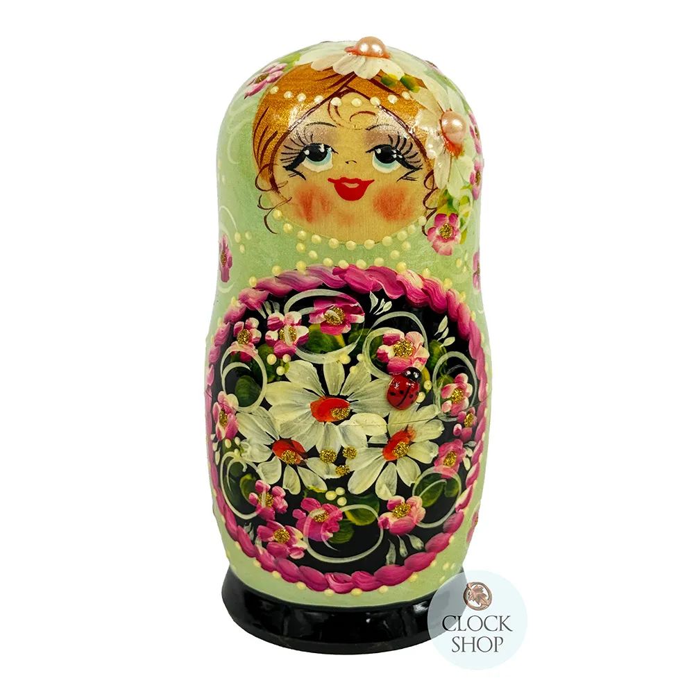 Floral Russian Dolls- Light Green With Ladybug 14cm (Set Of 5) image