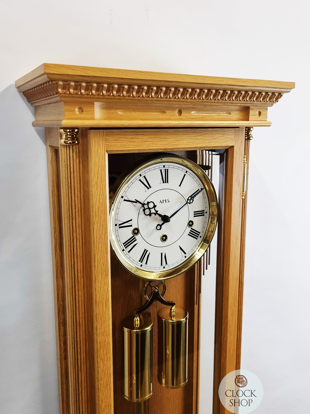 99cm Oak 8 Day Mechanical Regulator Wall Clock With Westminster Chime By AMS image
