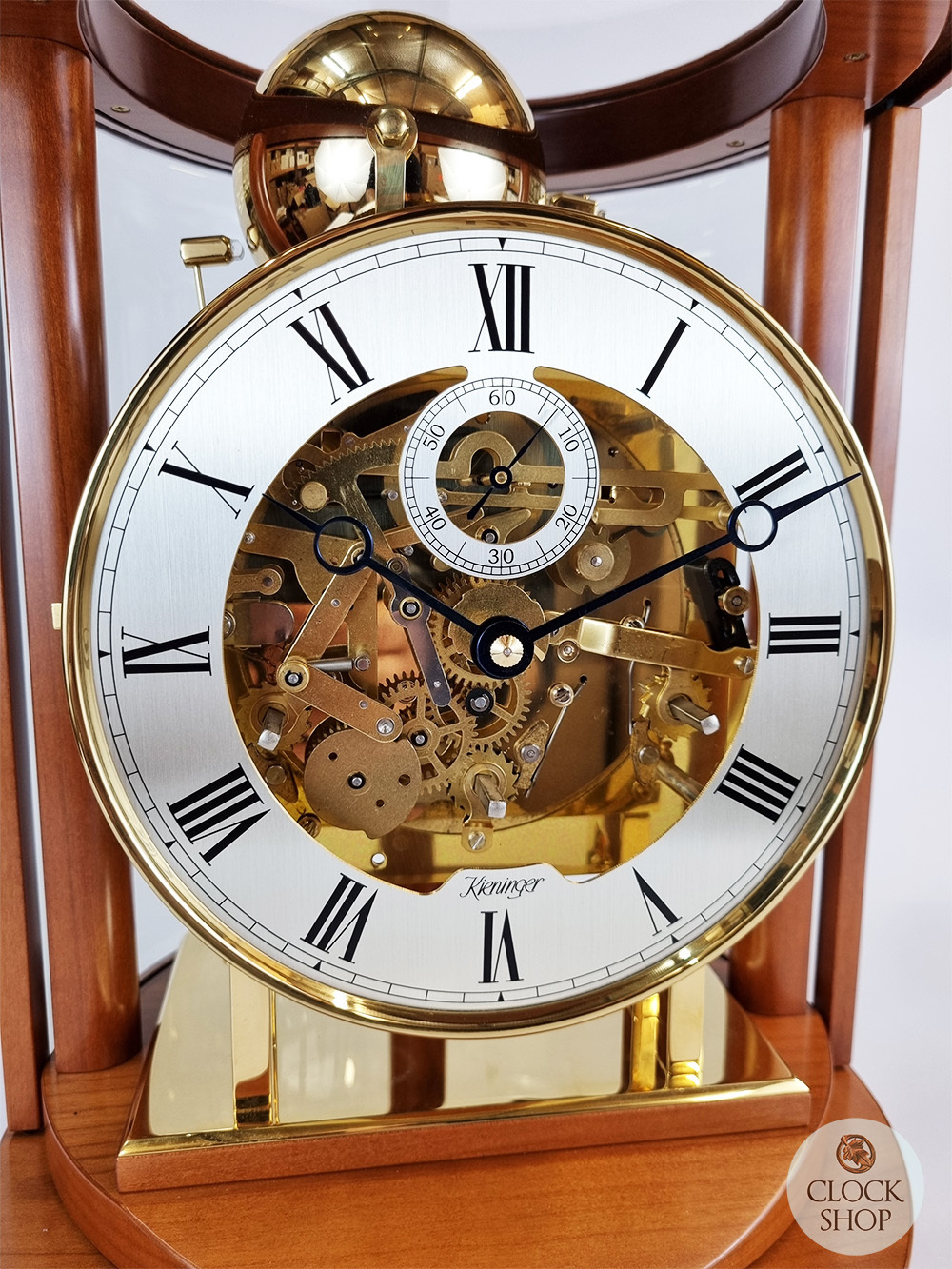 39cm Cherry Mechanical Skeleton Table Clock With Triple Chime By KIENINGER image