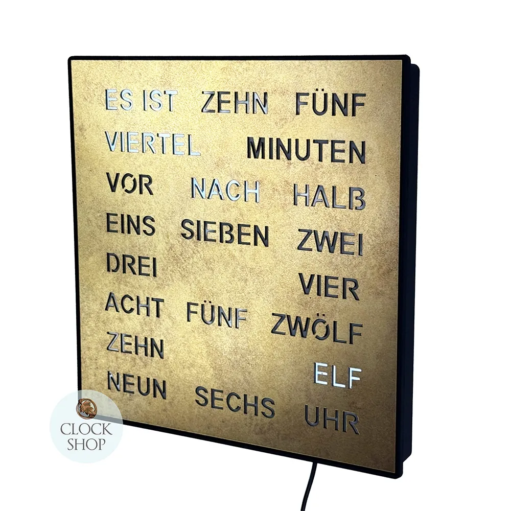 28cm Antique Brass Look Modern LED German Text Clock By AMS image