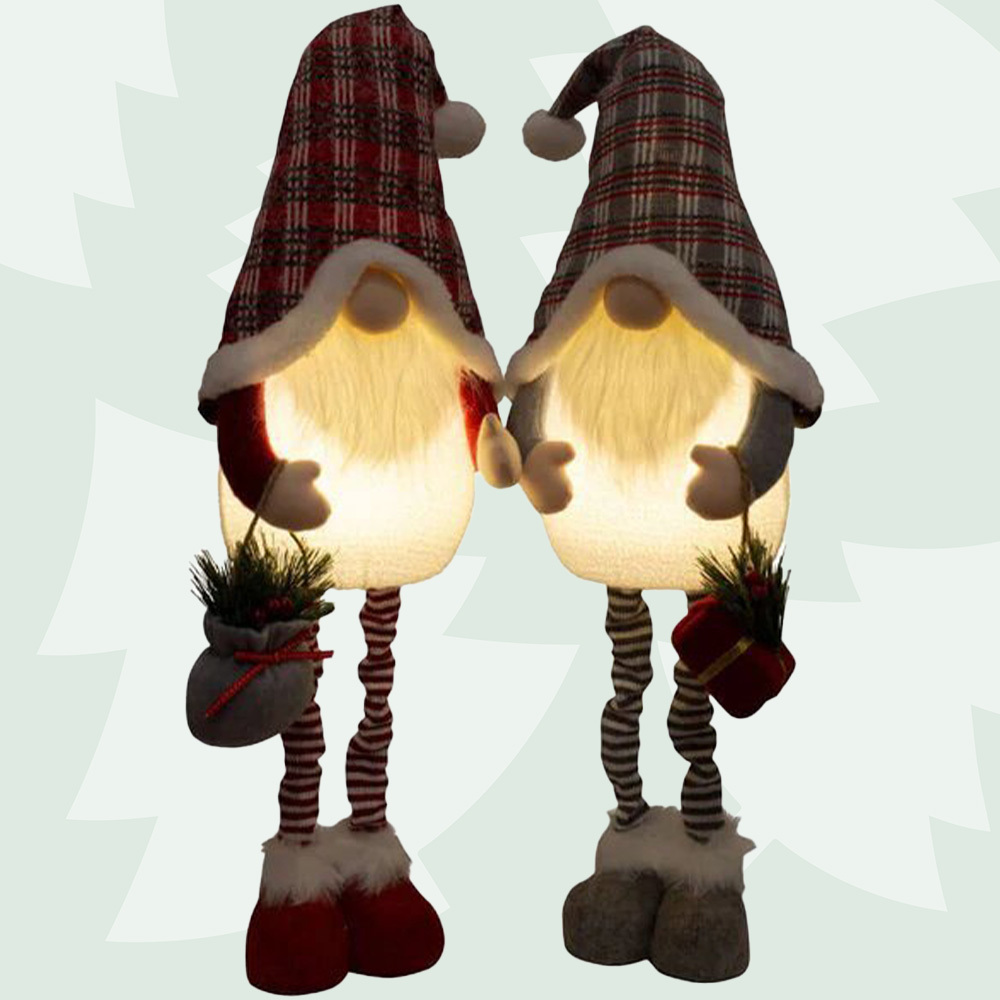 Wendell & Wesley Willowisp | 85cm LED Extendable Christmas Gnome With Tartan Hat | Grey or Red image