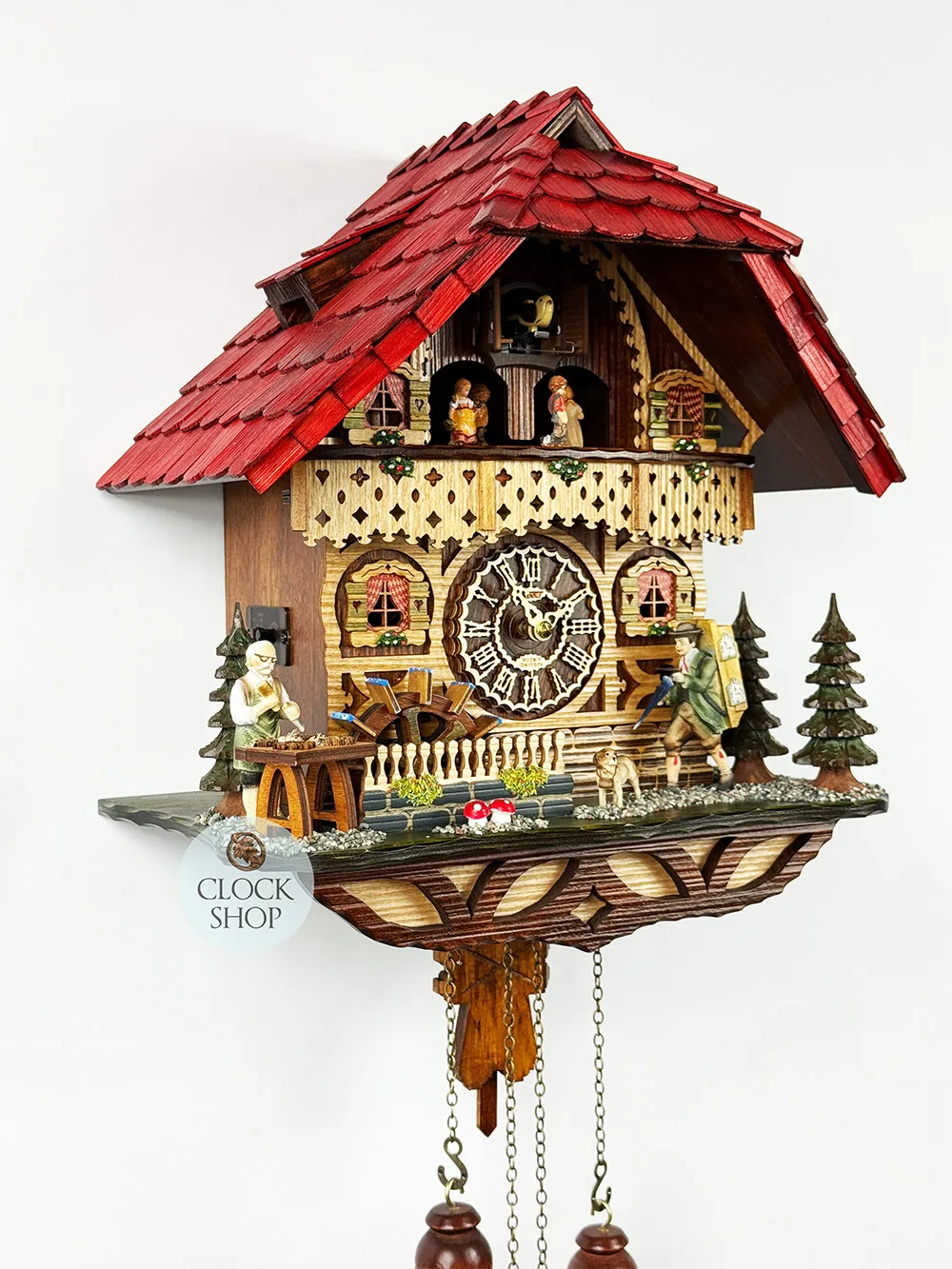 Clock Peddler & Wood Carver Battery Chalet Cuckoo Clock 42cm By TRENKLE image